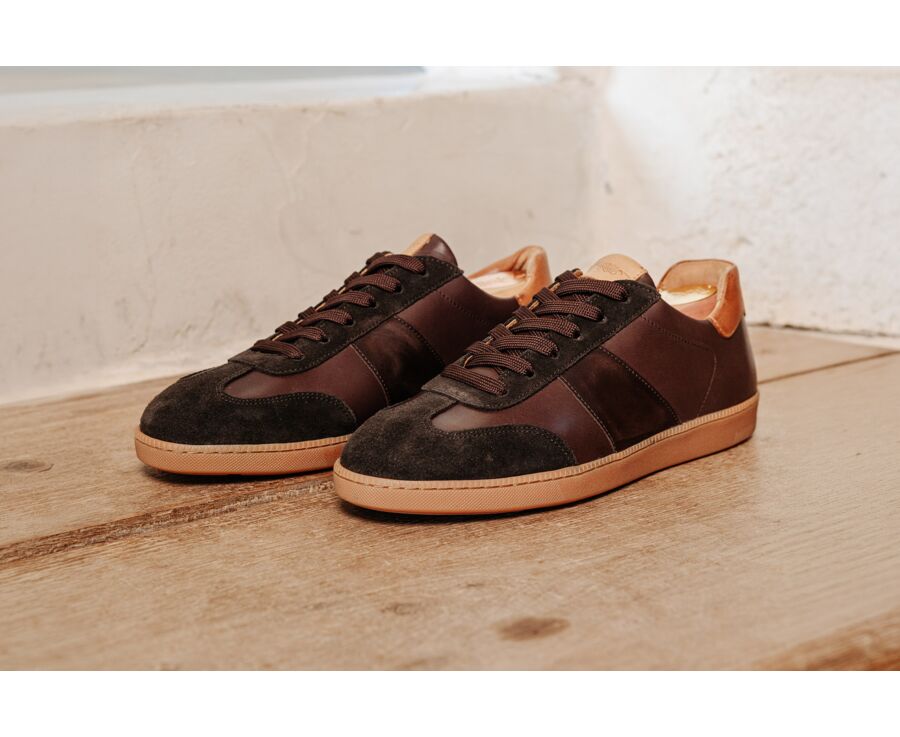 Sneaker homme en cuir patiné et velours bicolore - MOLKA