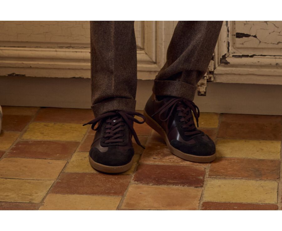 Sneaker homme en cuir patiné et velours bicolore - MOLKA
