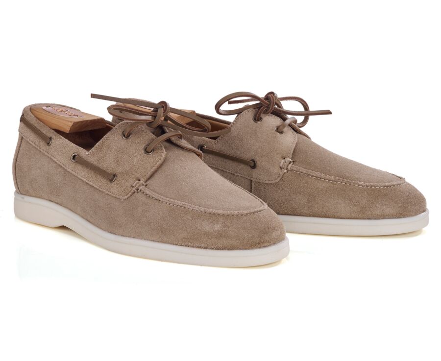 Chaussure Bateau Velours Beige foncé - MOCKINYA
