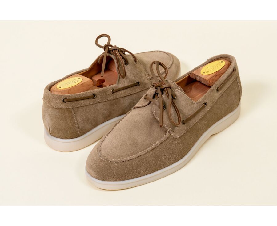 Chaussure Bateau Velours Beige foncé - MOCKINYA