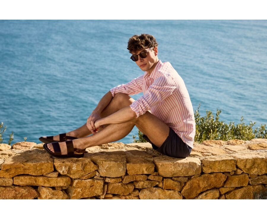 Sandale plate avec lanière Chocolat - KANIVA