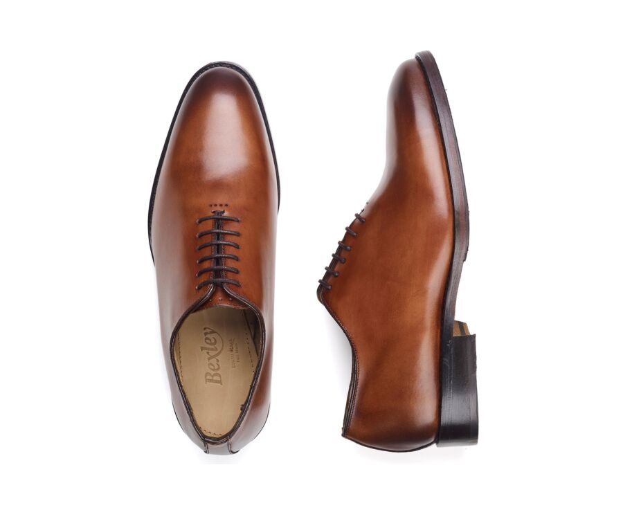 Richelieu homme cognac en veau patiné à la main - BARTER PATIN
