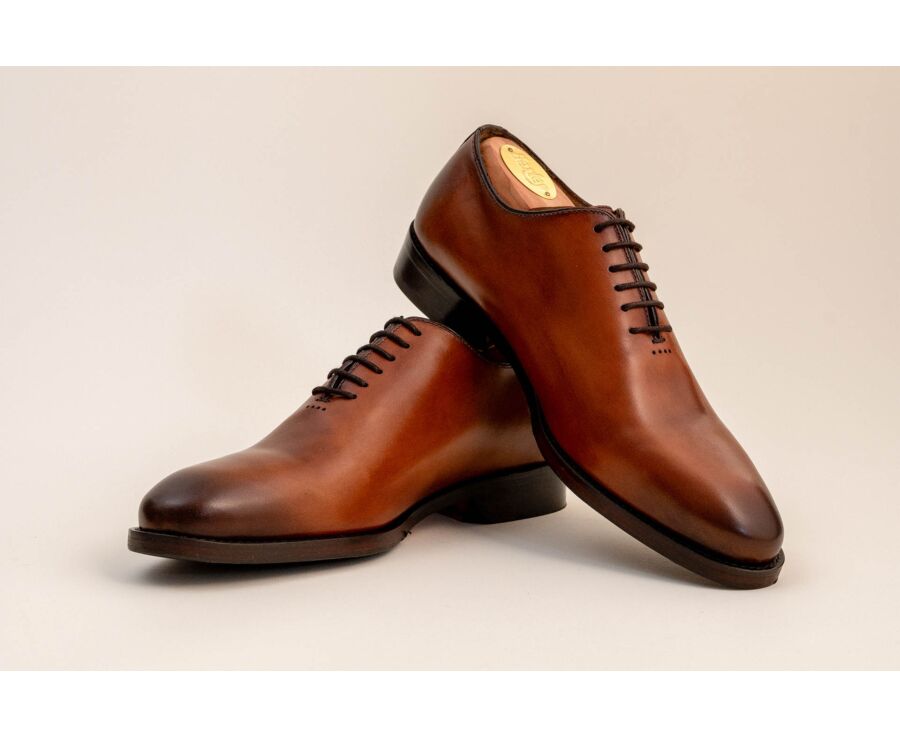 Richelieu homme cognac en veau patiné à la main - BARTER PATIN