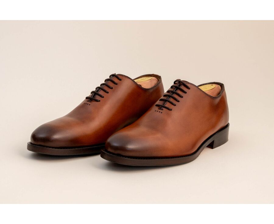 Richelieu homme cognac en veau patiné à la main - BARTER PATIN