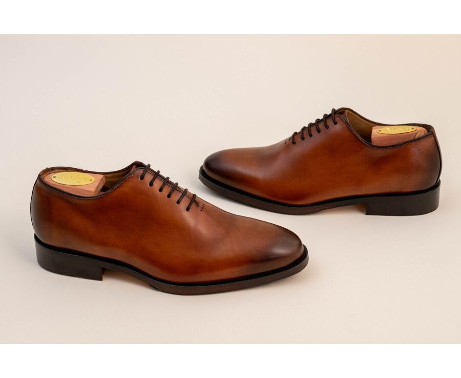 Richelieu homme cognac en veau patiné à la main - BARTER PATIN