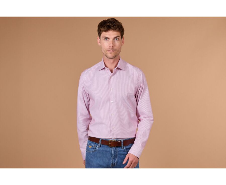 Chemise homme à rayures bordeaux en twill - DINO