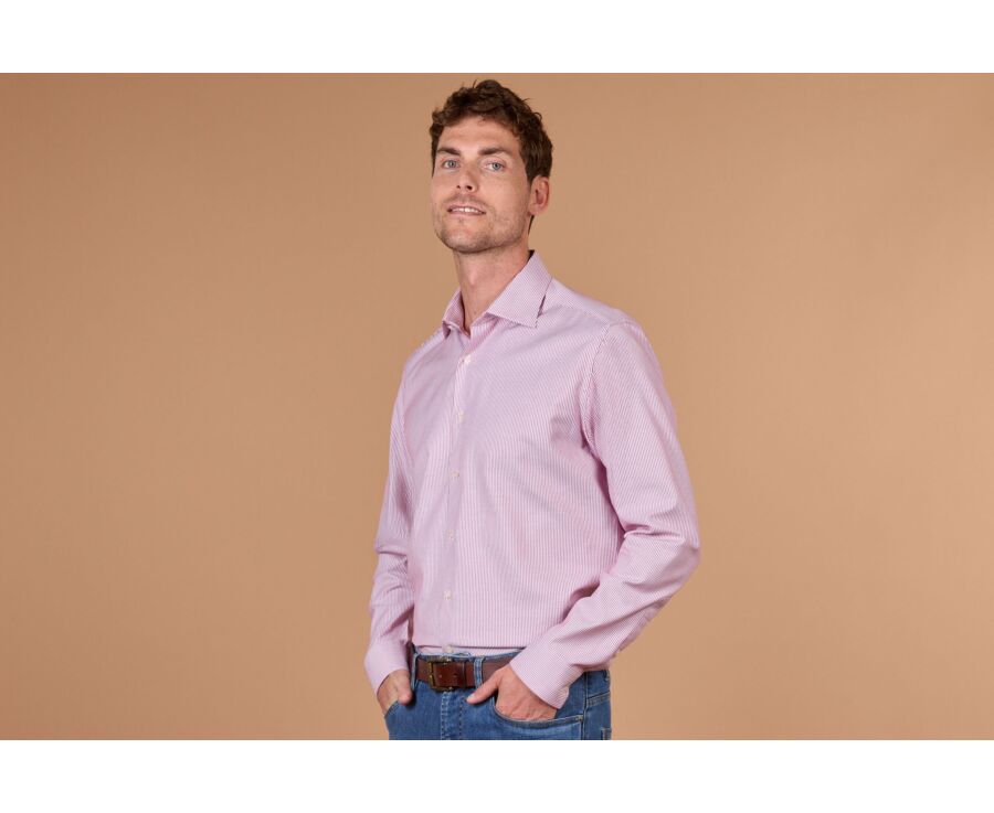 Chemise homme à rayures bordeaux en twill - DINO