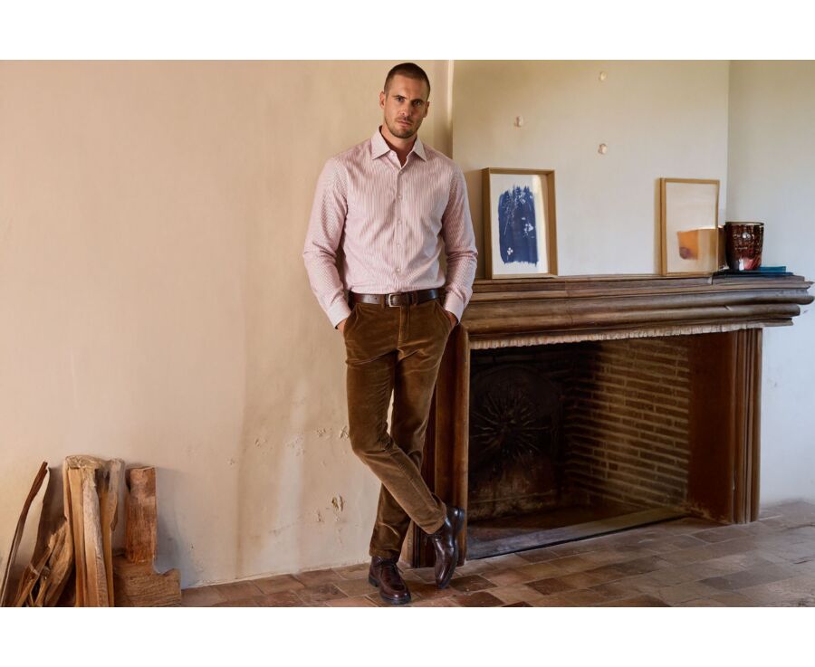 Chemise homme à rayures bordeaux en twill - DINO
