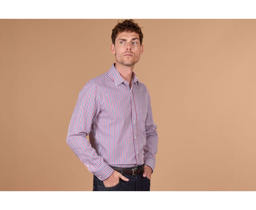 Chemise homme rayée rouge et bleue - MÉRILDE