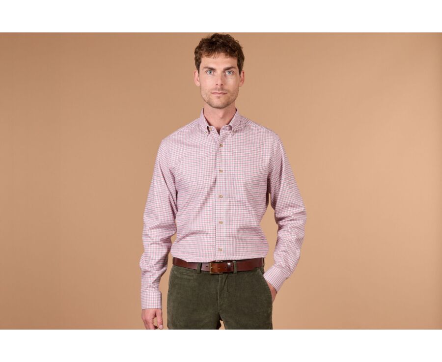 Chemise homme flanelle à carreaux écru et rouge - WILLON