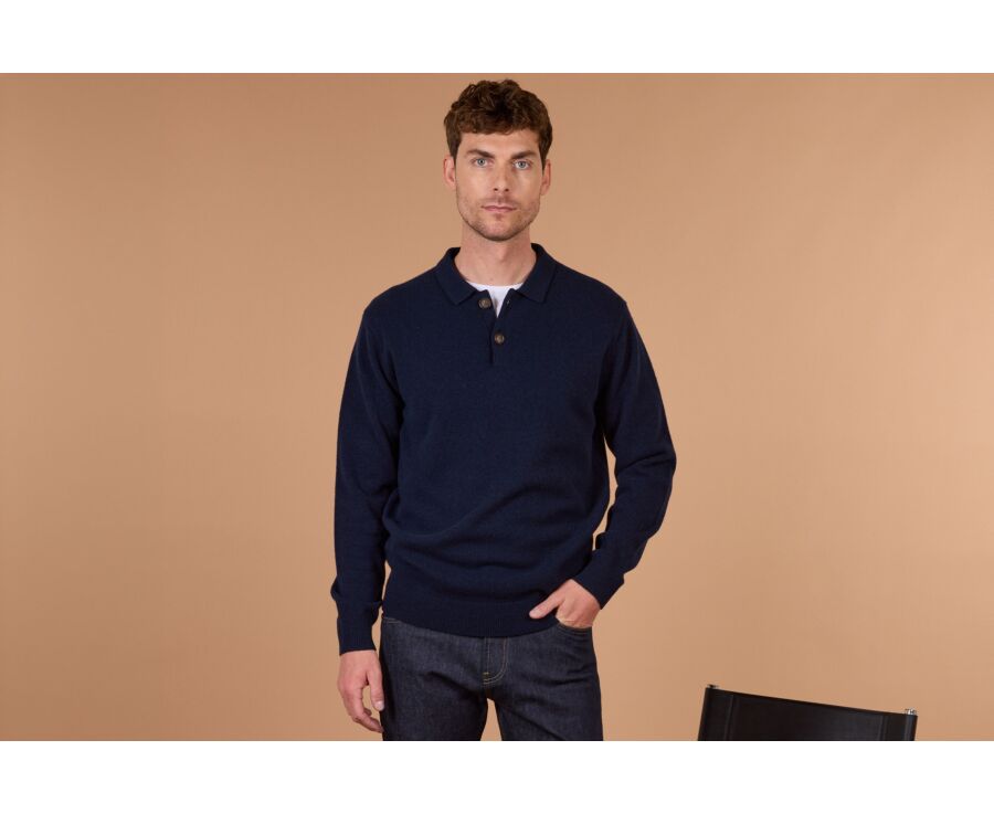 Pull polo homme bleu marine en lambswool - BRAIDRICK