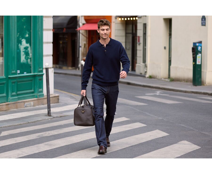 Pull polo homme bleu marine en lambswool - BRAIDRICK