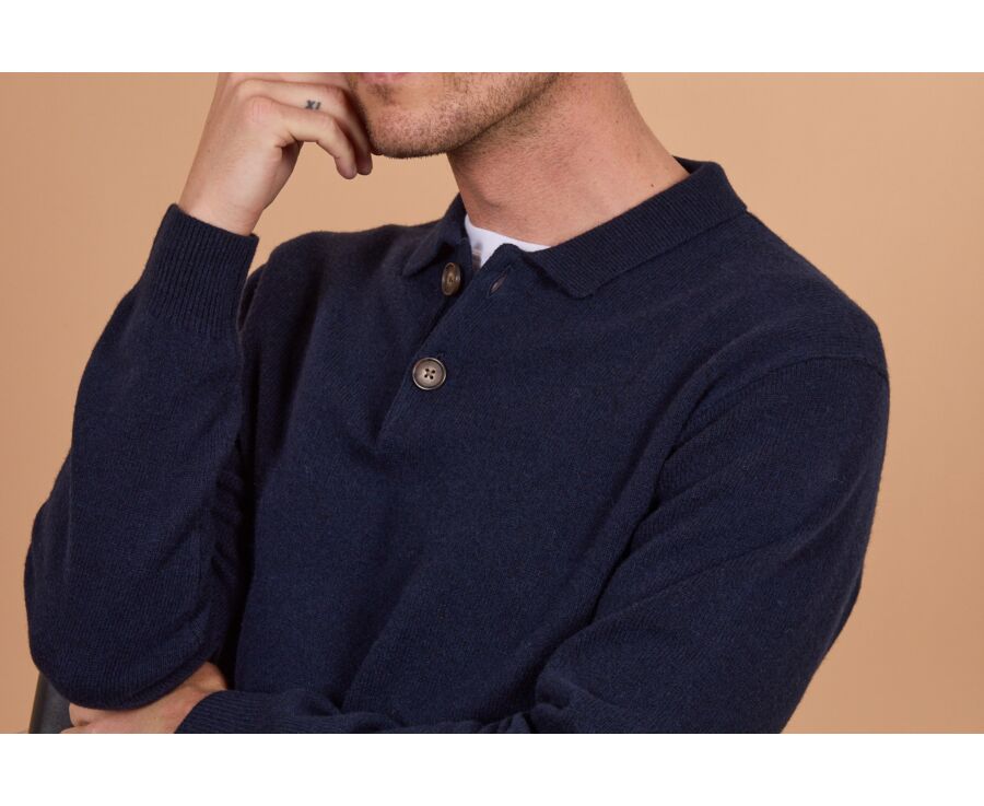 Pull polo homme bleu marine en lambswool - BRAIDRICK