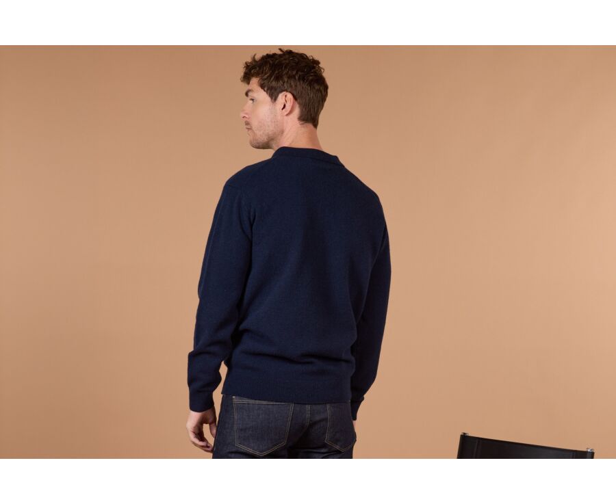Pull polo homme bleu marine en lambswool - BRAIDRICK