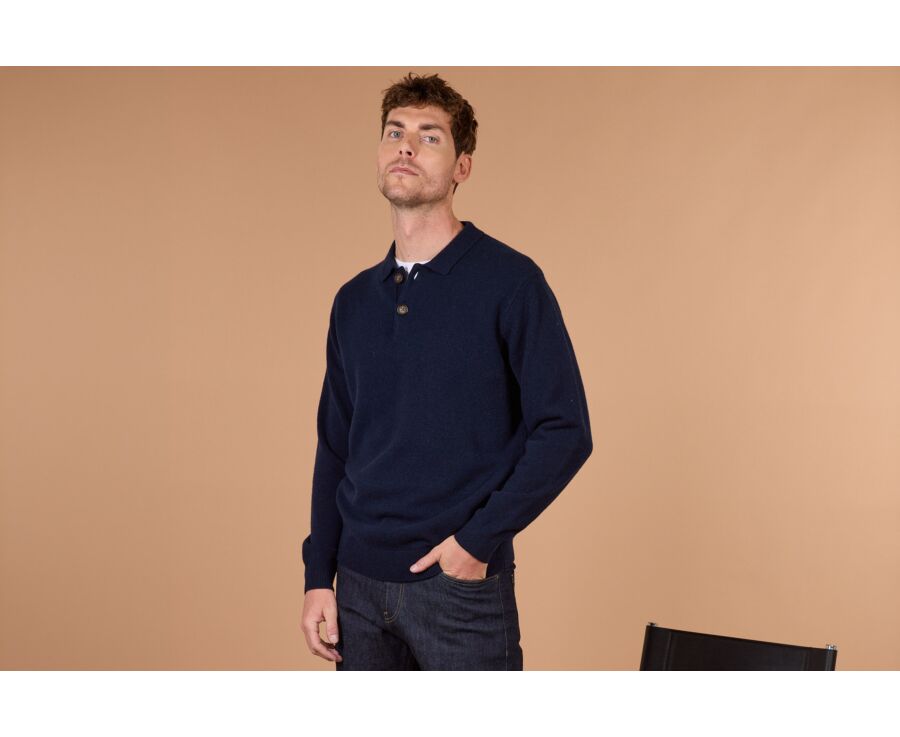 Pull polo homme bleu marine en lambswool - BRAIDRICK