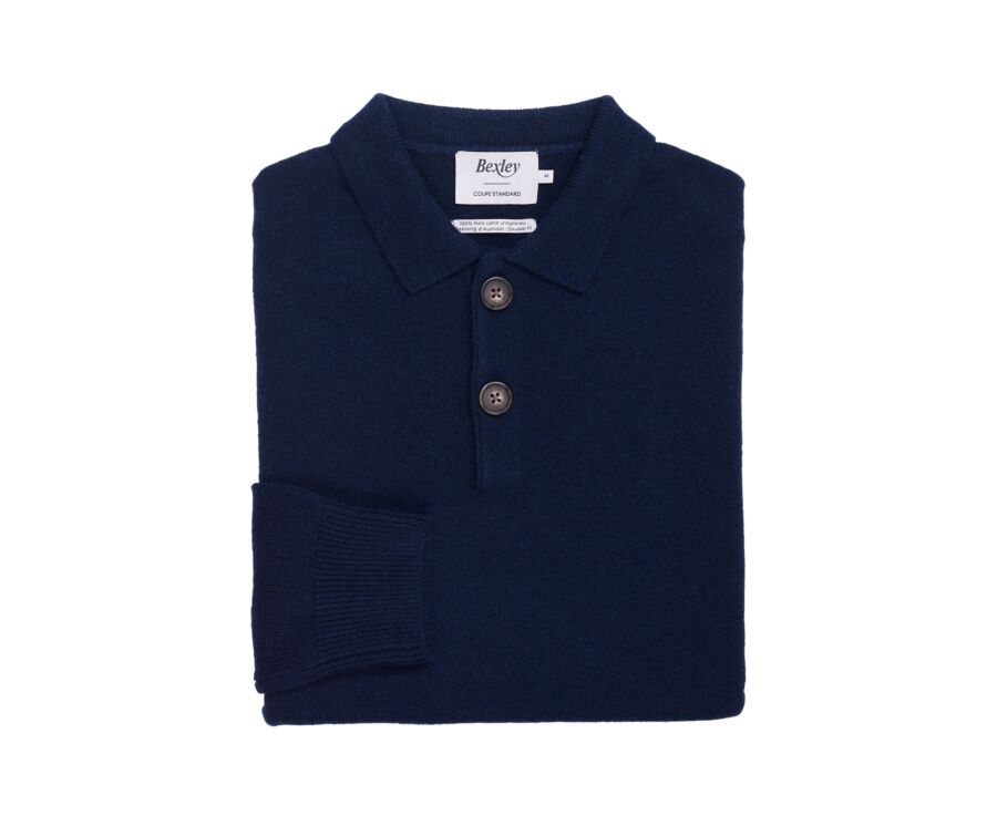 Pull polo homme bleu marine en lambswool - BRAIDRICK