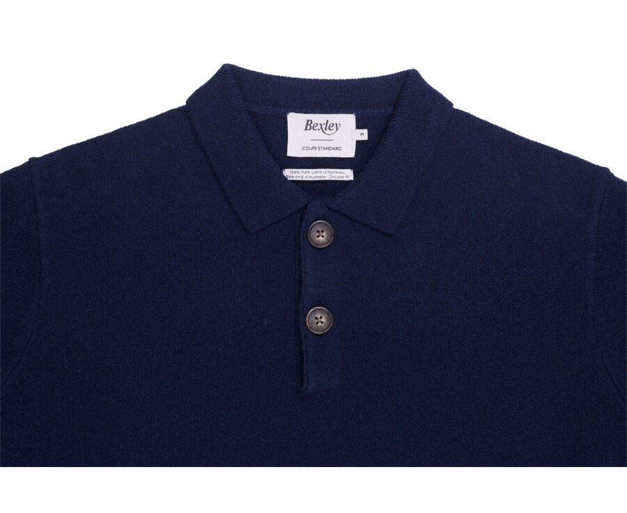Pull polo homme bleu marine en lambswool - BRAIDRICK