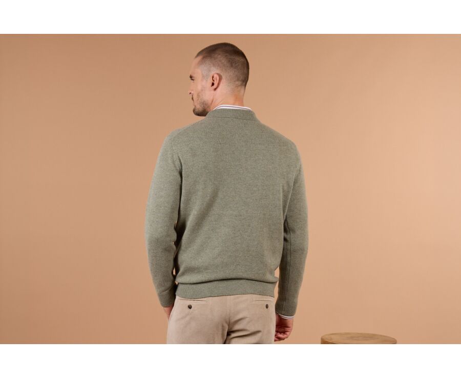 Pull polo homme kaki clair chiné en lambswool - BRAIDRICK