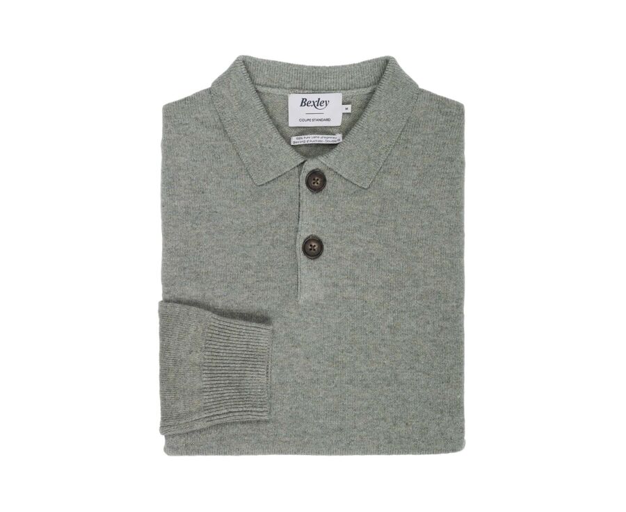 Pull polo homme kaki clair chiné en lambswool - BRAIDRICK
