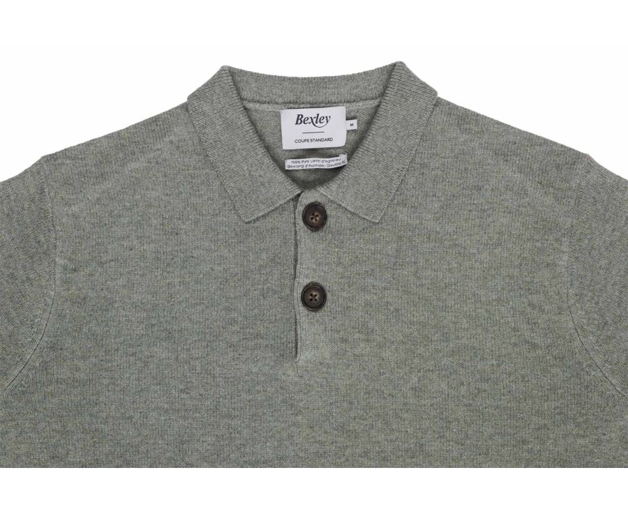 Pull polo homme kaki clair chiné en lambswool - BRAIDRICK