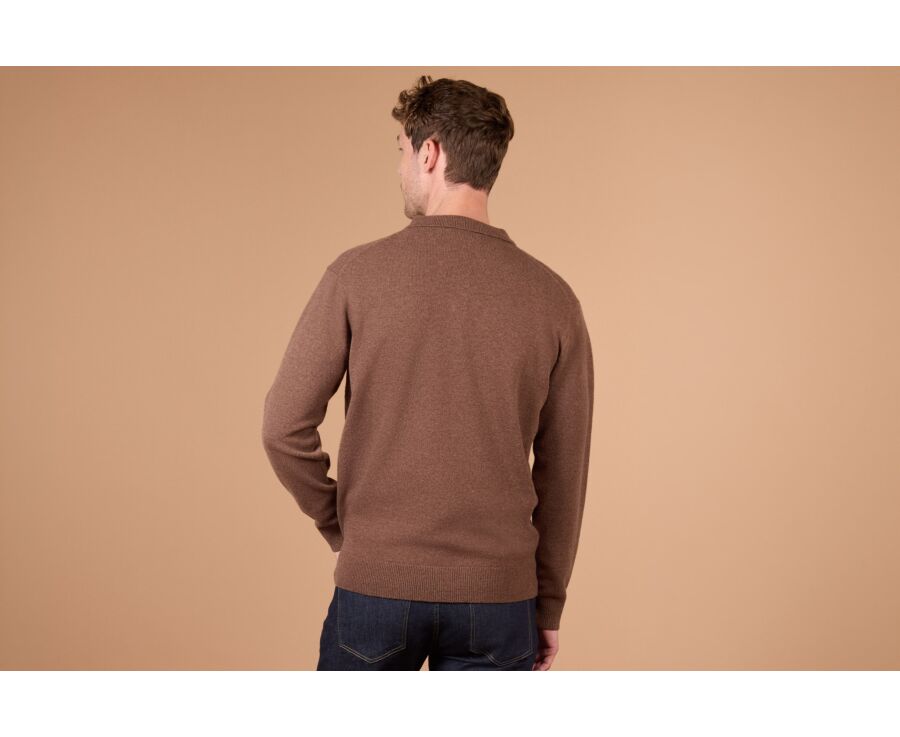 Pull polo homme chocolat chiné en lambswool - BRAIDRICK