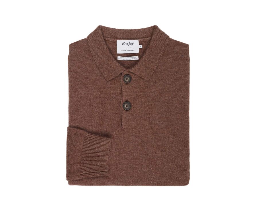 Pull polo homme chocolat chiné en lambswool - BRAIDRICK
