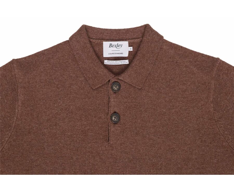 Pull polo homme chocolat chiné en lambswool - BRAIDRICK