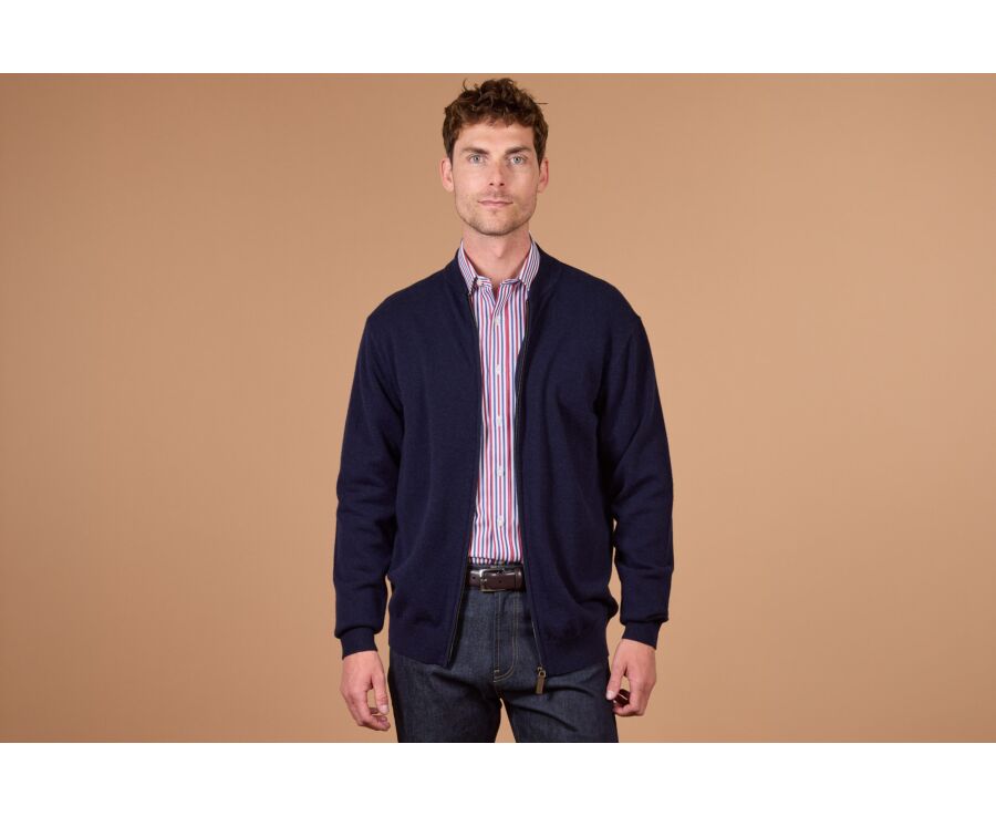 Gilet zippé homme navy en lambswool - BRENNICK