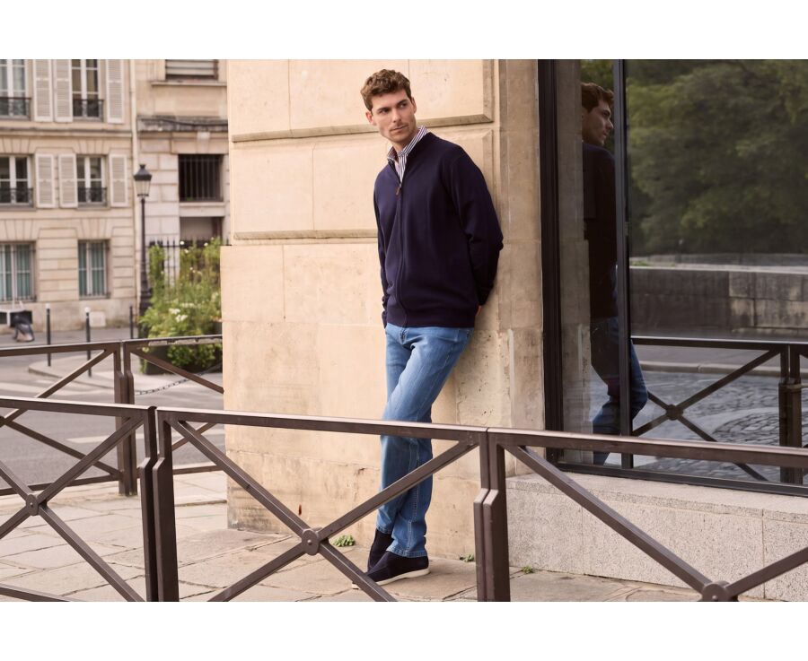 Gilet zippé homme navy en lambswool - BRENNICK