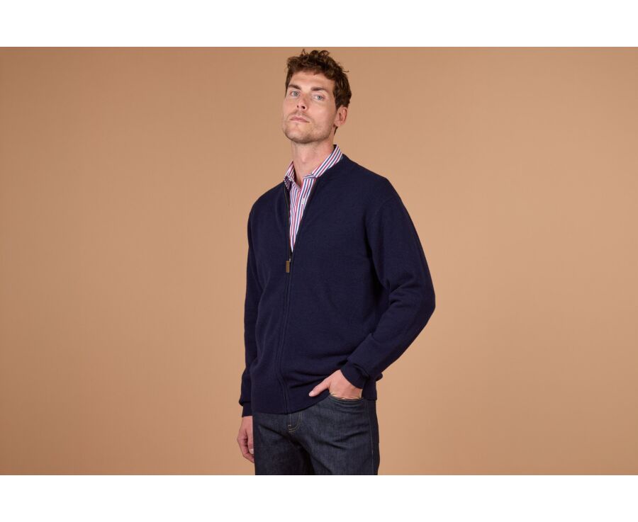 Gilet zippé homme navy en lambswool - BRENNICK