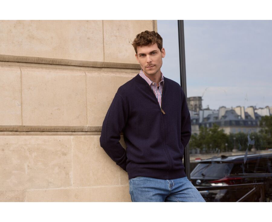 Gilet zippé homme navy en lambswool - BRENNICK