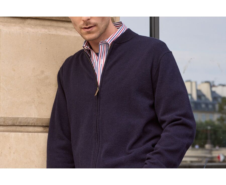 Gilet zippé homme navy en lambswool - BRENNICK