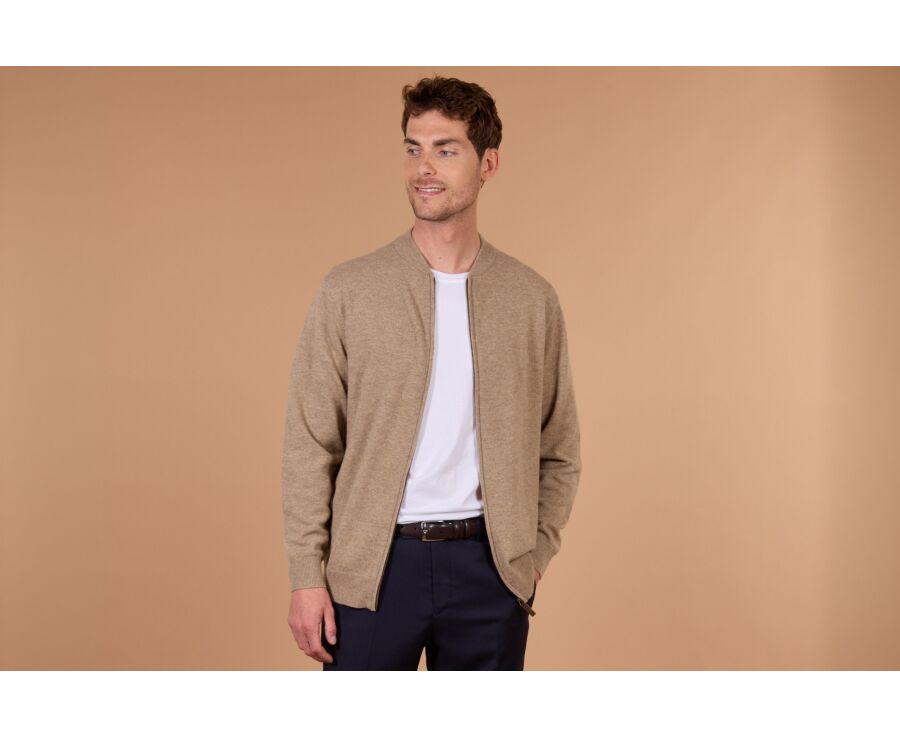 Gilet zippé homme taupe chiné clair en lambswool - BRENNICK