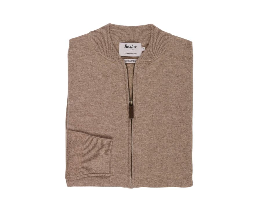 Gilet zippé homme taupe chiné clair en lambswool - BRENNICK