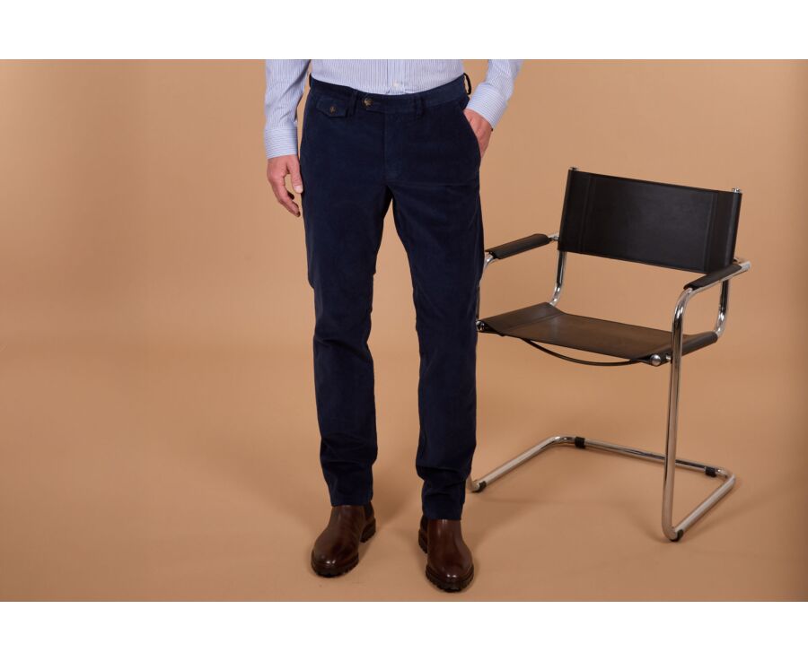 Pantalon chino homme navy en velours milleraies - NOLAS
