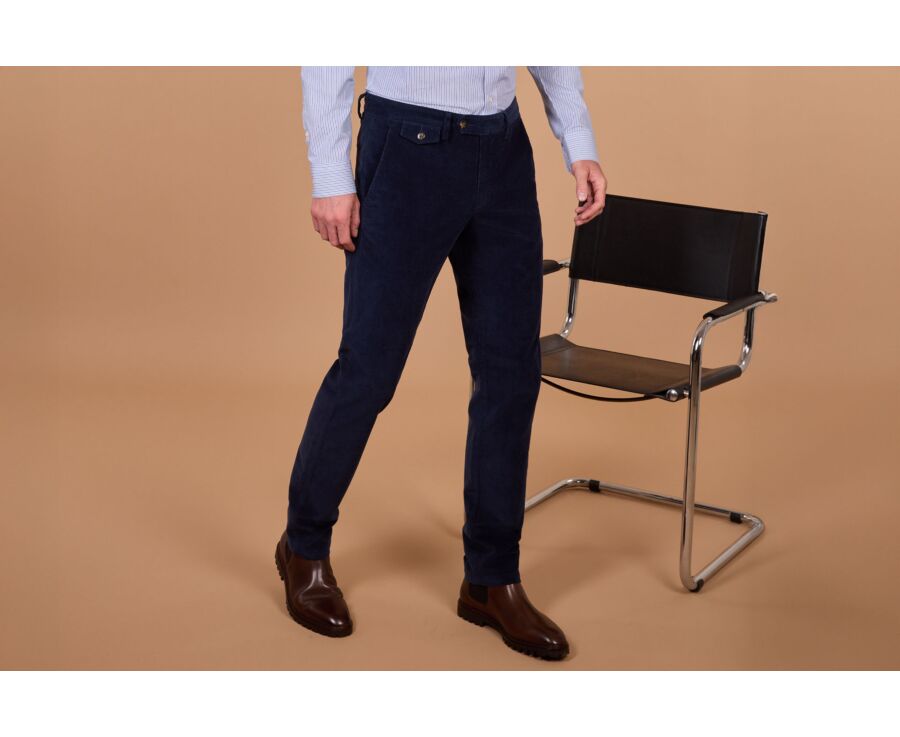 Pantalon chino homme navy en velours milleraies - NOLAS