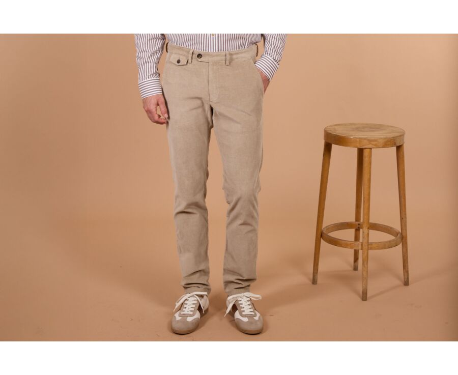 Pantalon chino homme beige clair en velours milleraies - NOLAS