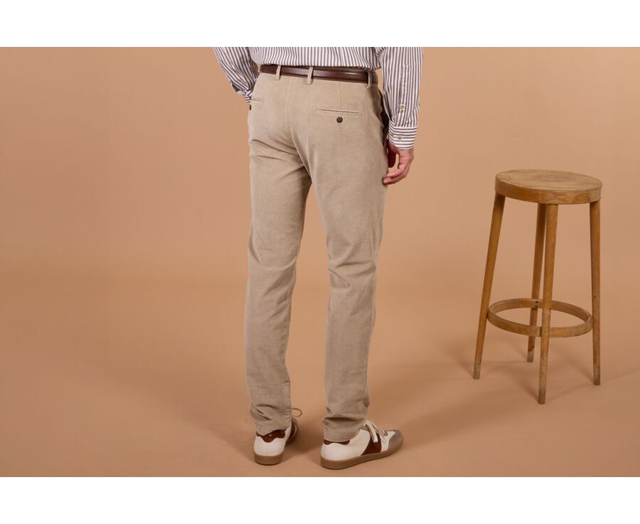Pantalon chino homme beige clair en velours milleraies - NOLAS