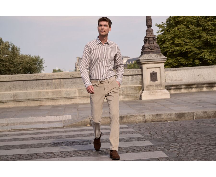 Pantalon chino homme beige clair en velours milleraies - NOLAS