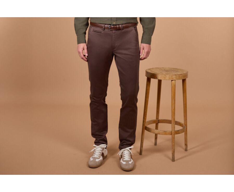 Pantalon chino homme chocolat foncé en dobby - NILAN