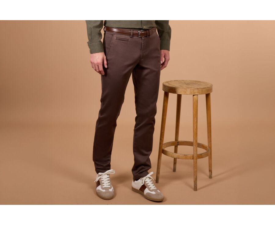 Pantalon chino homme chocolat foncé en dobby - NILAN