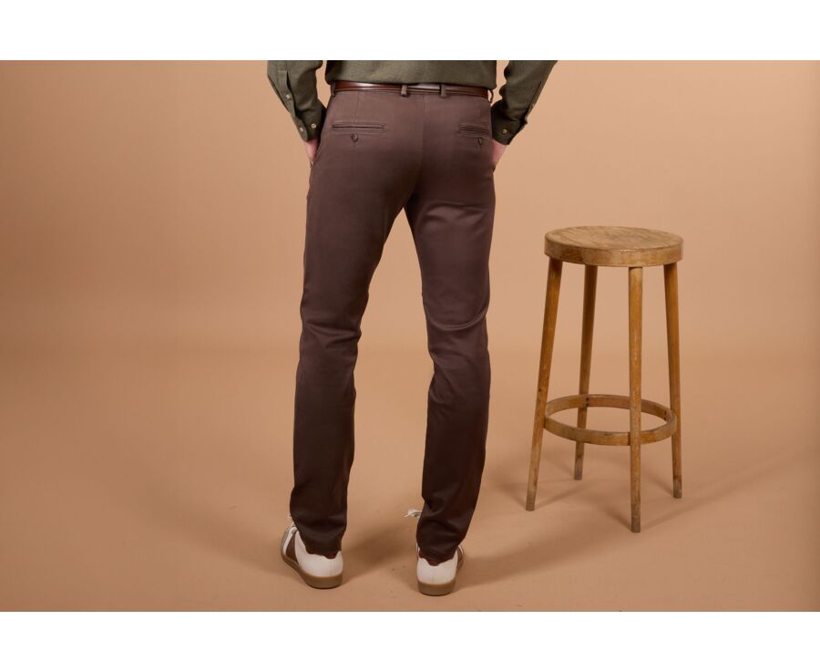 Pantalon chino homme chocolat foncé en dobby - NILAN