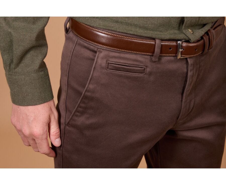 Pantalon chino homme chocolat foncé en dobby - NILAN