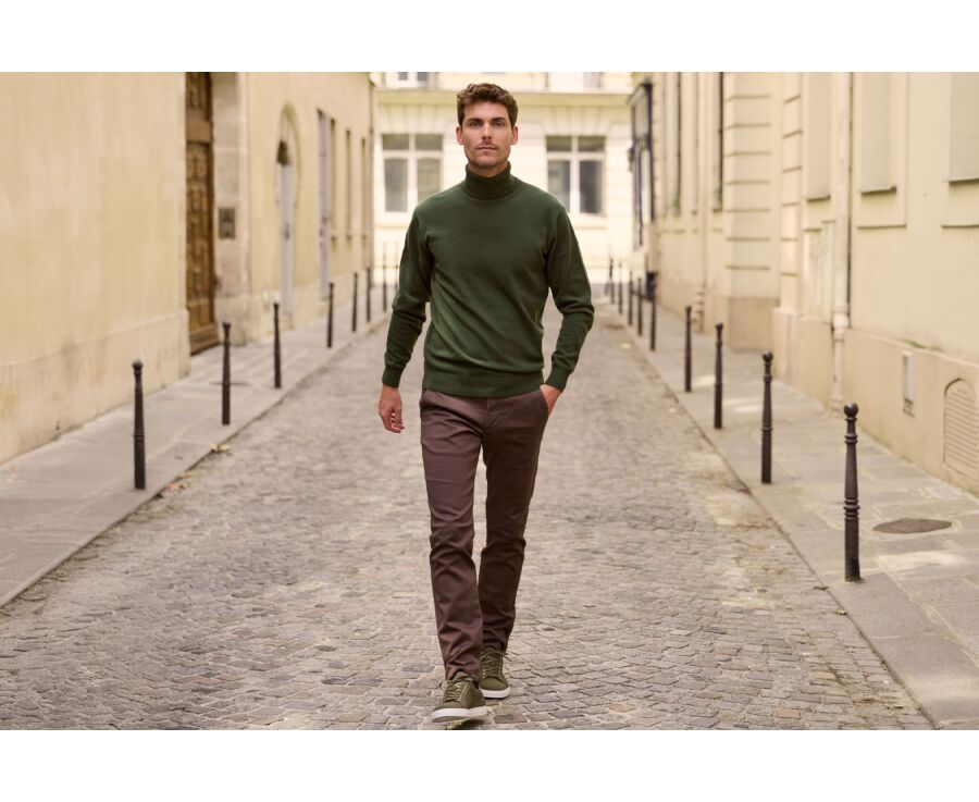 Pantalon chino homme chocolat foncé en dobby - NILAN