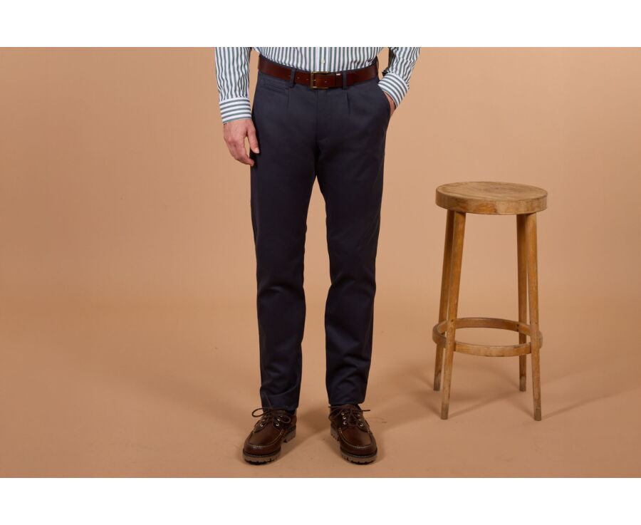 Pantalon chino homme marine à pince en twill - KAYNAN