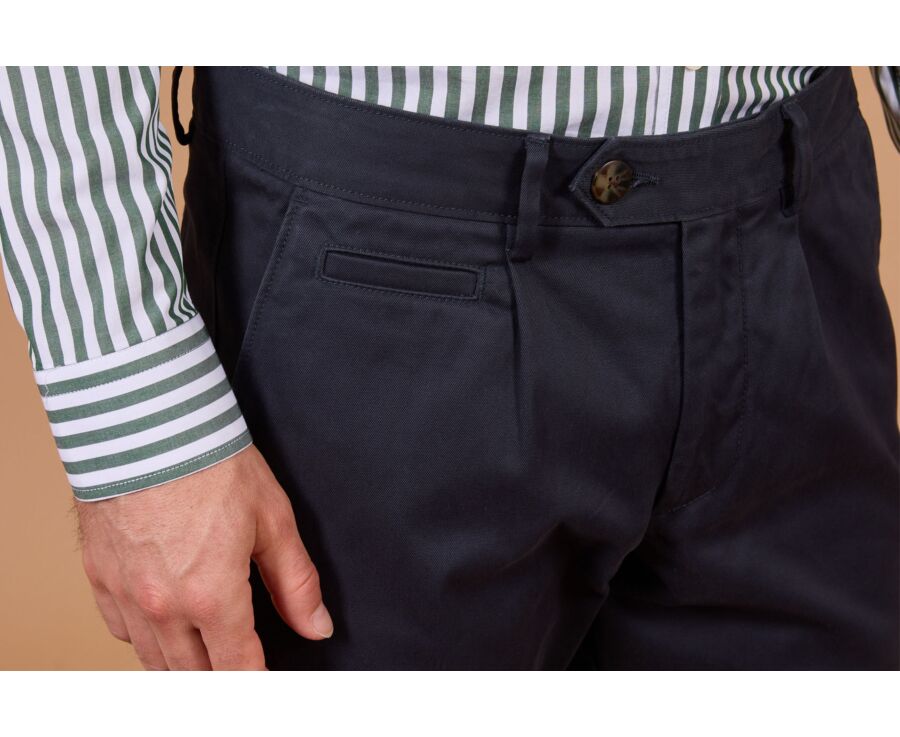 Pantalon chino homme marine à pince en twill - KAYNAN