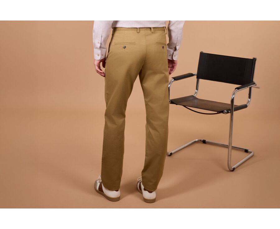 Pantalon chino homme camel foncé à pince en twill - KAYNAN