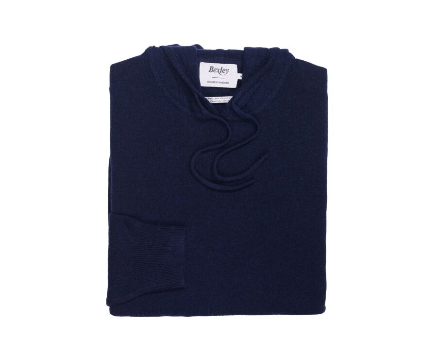 Pull homme à capuche marine en laine d'agneau - HOODRICK