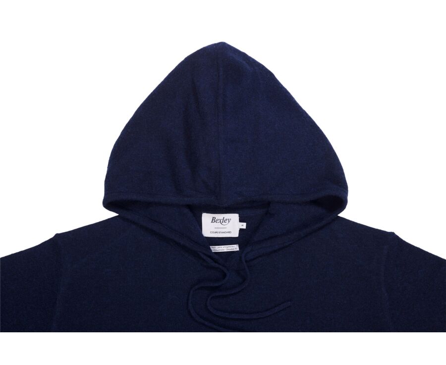 Pull homme à capuche marine en laine d'agneau - HOODRICK