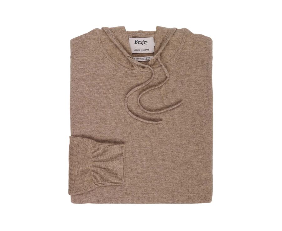 Pull homme à capuche taupe chiné en laine d'agneau - HOODRICK